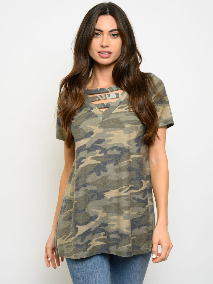 WOMEN'S TUNIC CAMO PRINT TOP