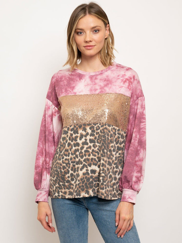 WOMEN'S MULTI PRINT PUFF SLEEVE TOP