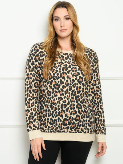 PLUS SIZE LEOPARD PRINT LONG SLEEVE TOP