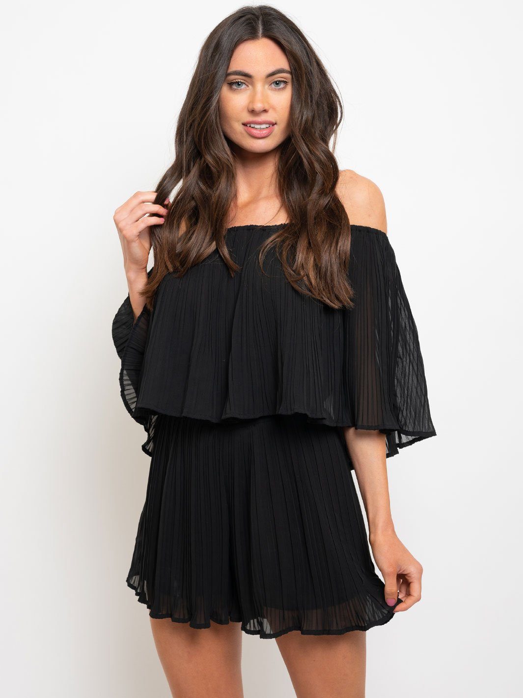 WOMEN'S OFF SHOULDER PLEATS ROMPER