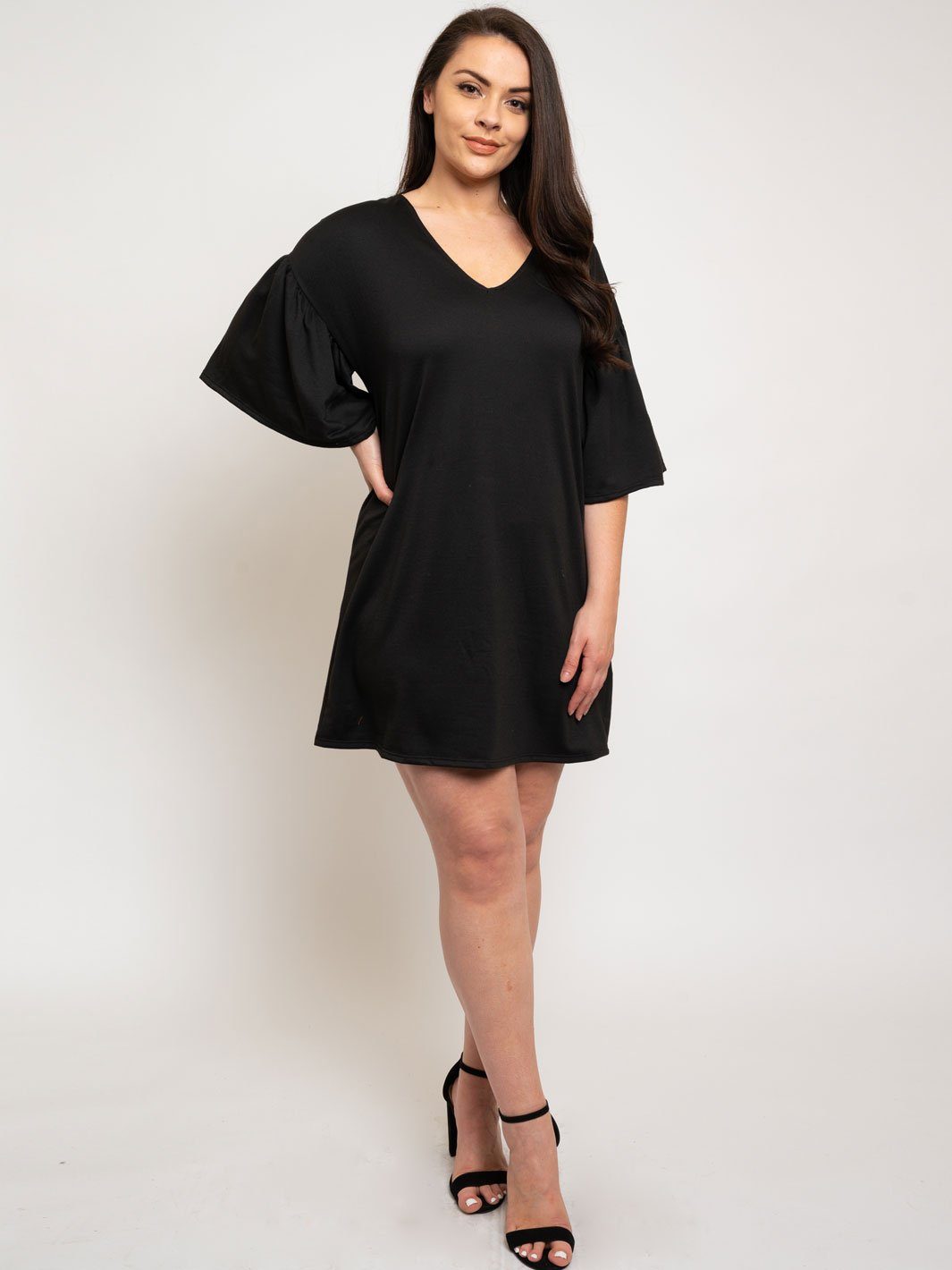 PLUS SIZE RUFFLE SLEEVE MINI DRESS