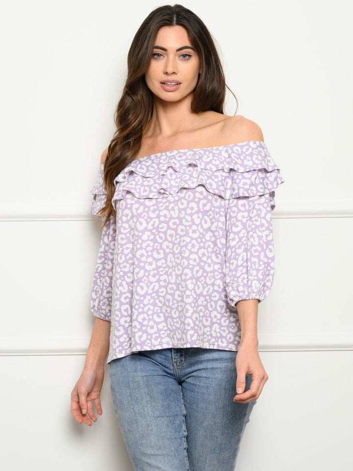 WOMEN'S 3/4 SLEEVE OFF SHOULDER RUFFLE TOP