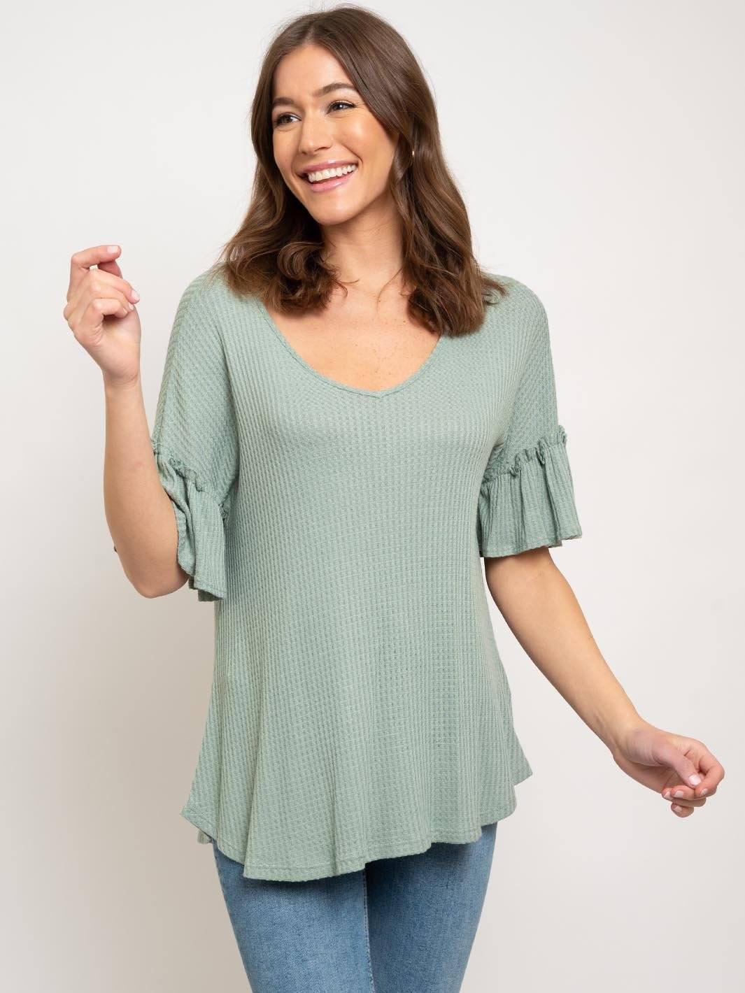 WOMEN'S TUNIC RUFFLE SLEEVE TOP