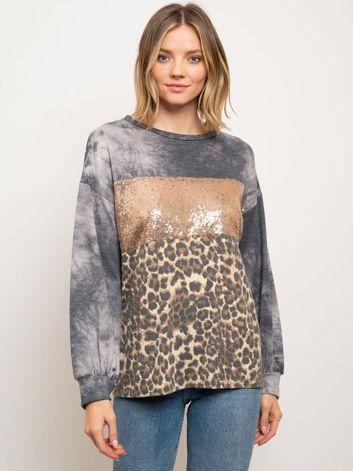 WOMEN'S MULTI PRINT PUFF SLEEVE TOP