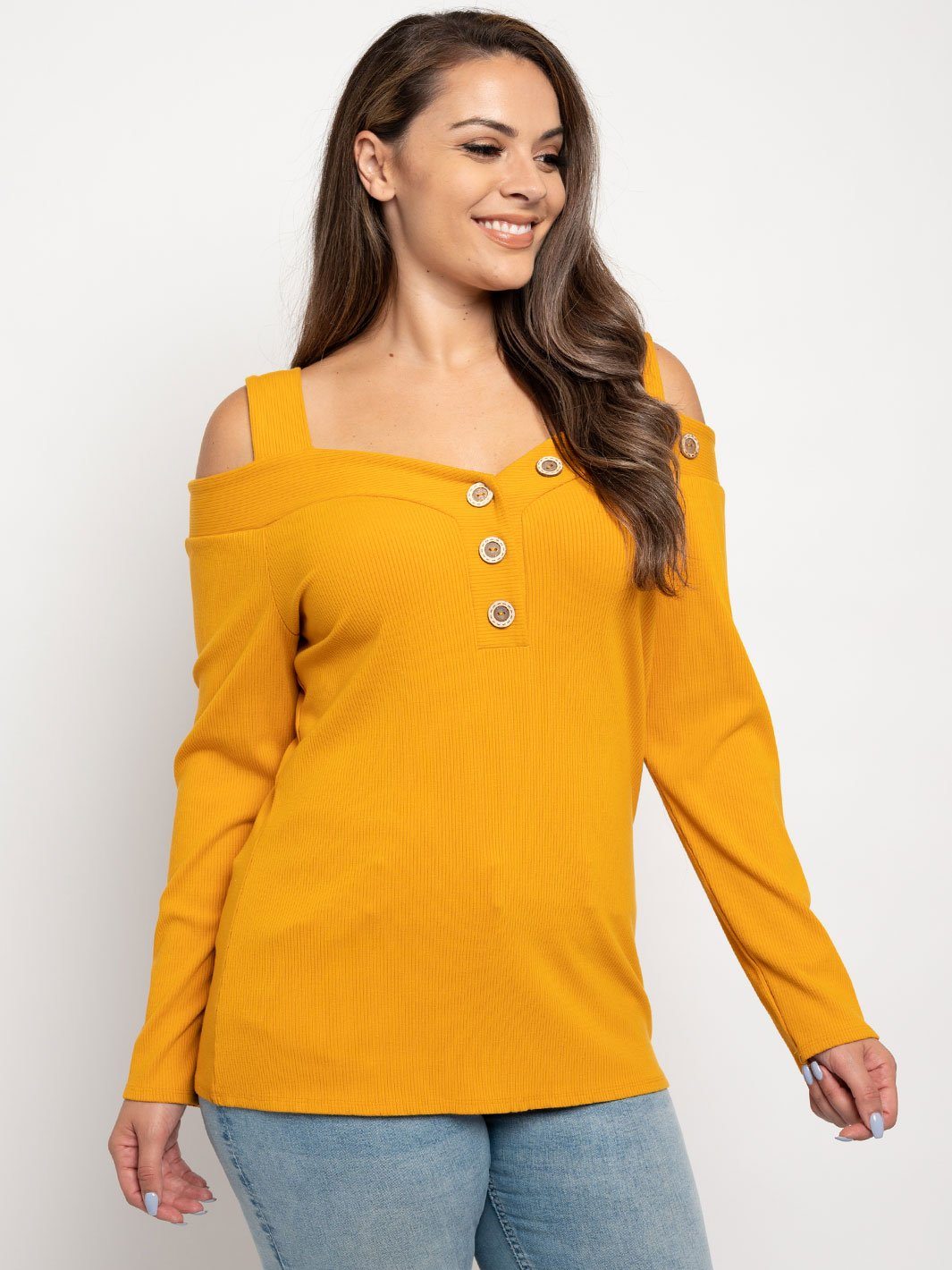 PLUS SIZE COLD SHOULDER LONG SLEEVE TOP