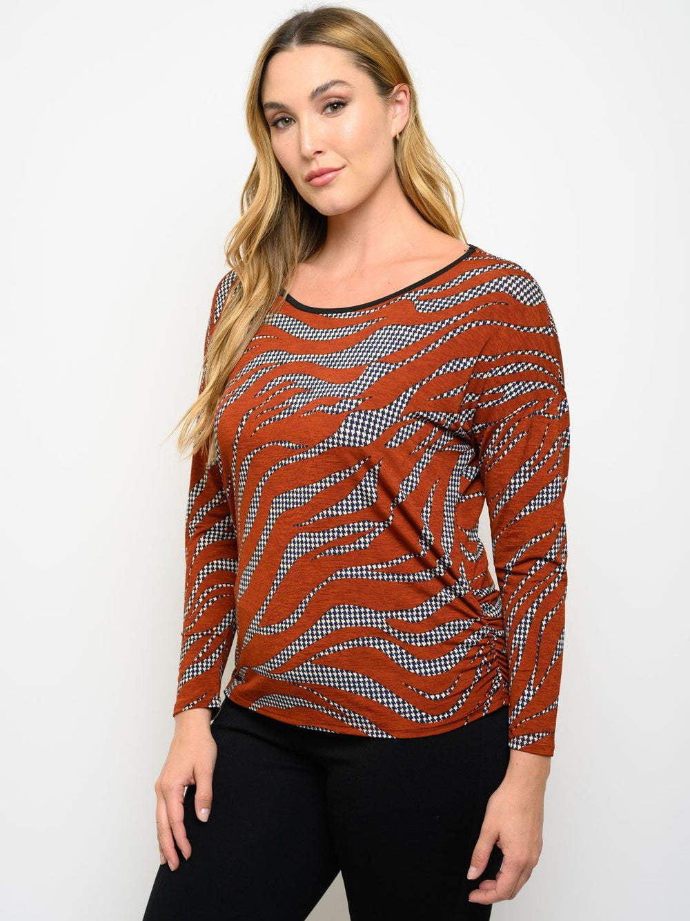 PLUS SIZE LONG SLEEVE BULGARI PRINT TOP