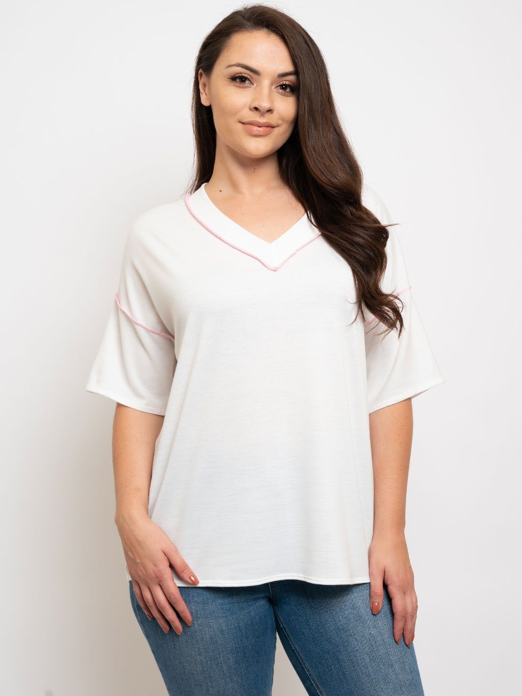 PLUS SIZE V-NECK SHORT SLEEVE TOP