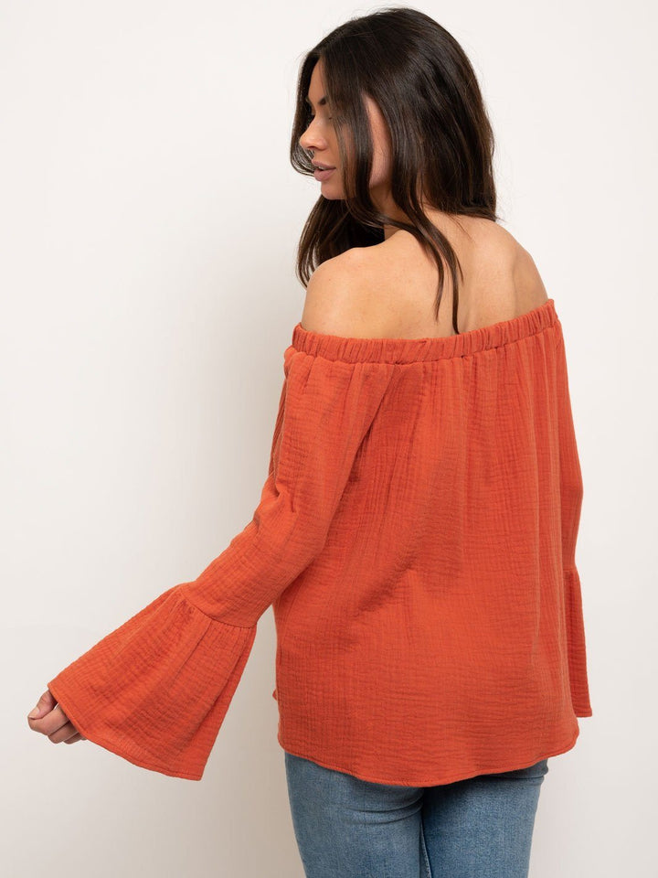 WOMEN'S OFF SHOULDER BELL SLEEVE TOP