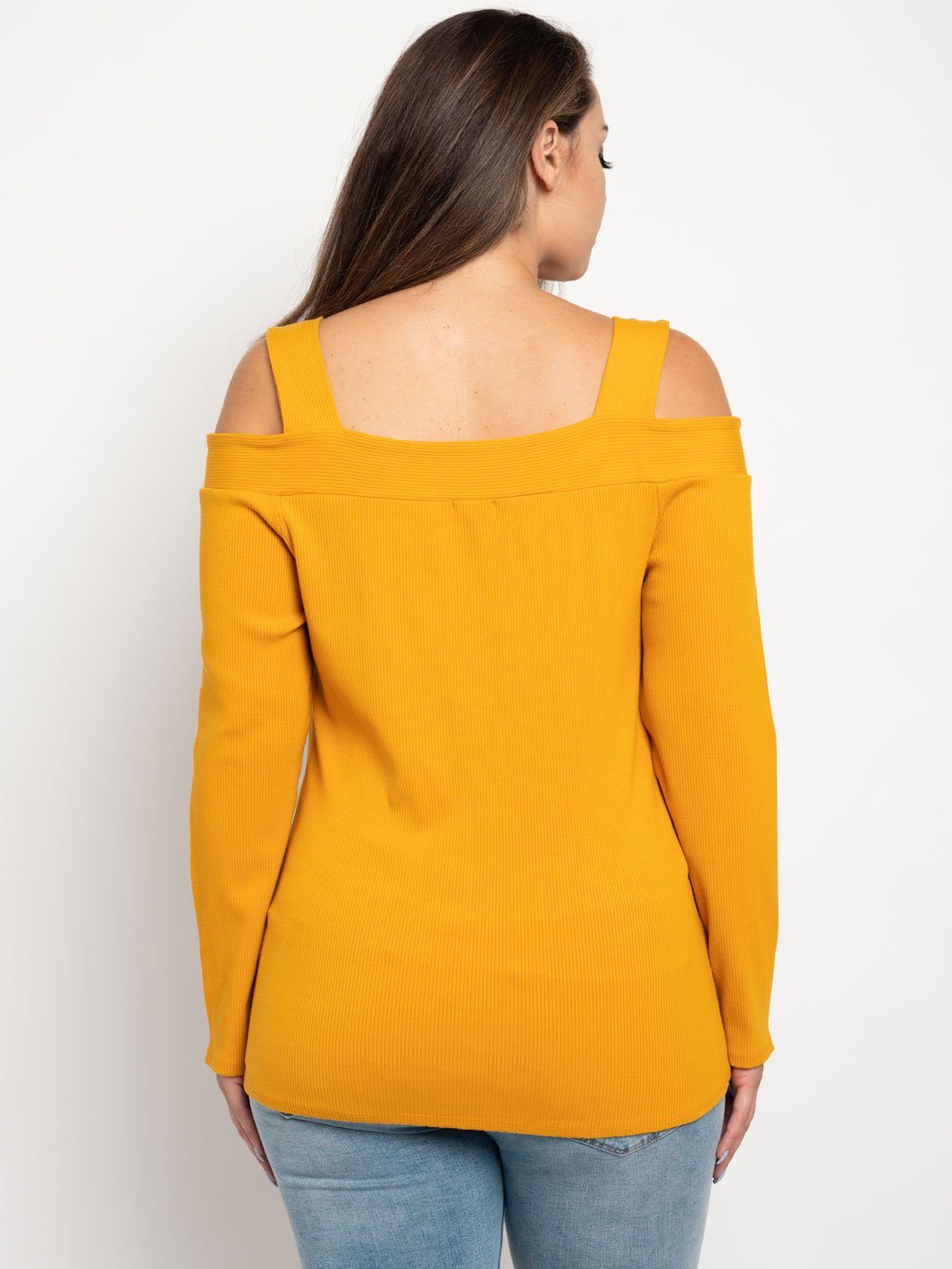 PLUS SIZE COLD SHOULDER LONG SLEEVE TOP