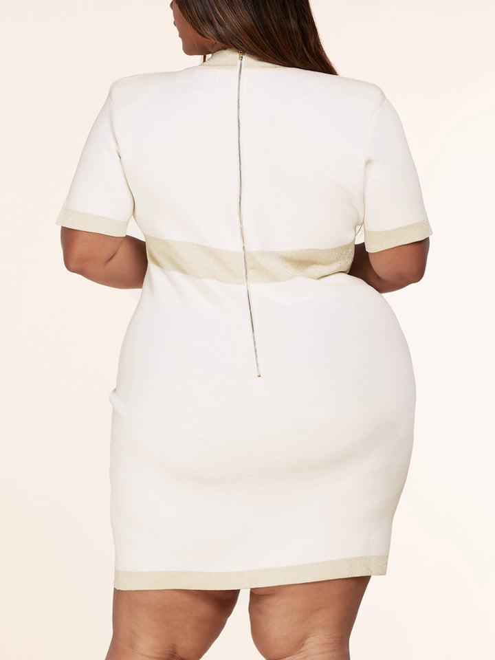 PLUS SIZE SHORT SLEEVE V-NECK BODYCON MINI DRESS