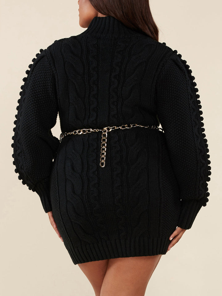 PLUS SIZE LONG RUFFLE SLEEVE CHAIN BELT BODYCON MINI DRESS