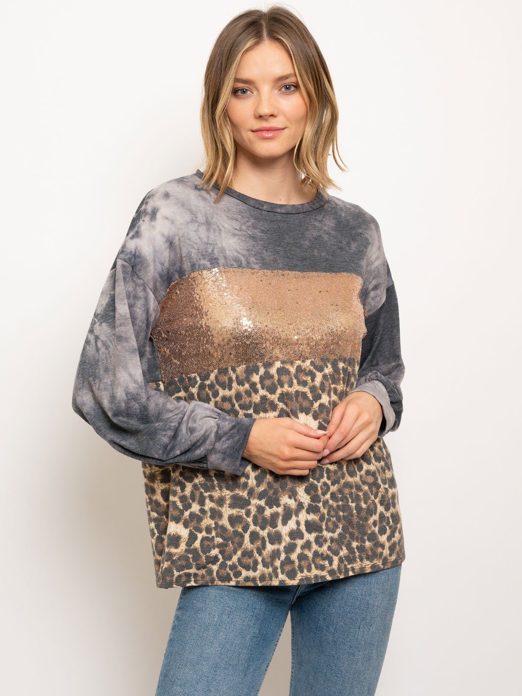 WOMEN'S MULTI PRINT PUFF SLEEVE TOP