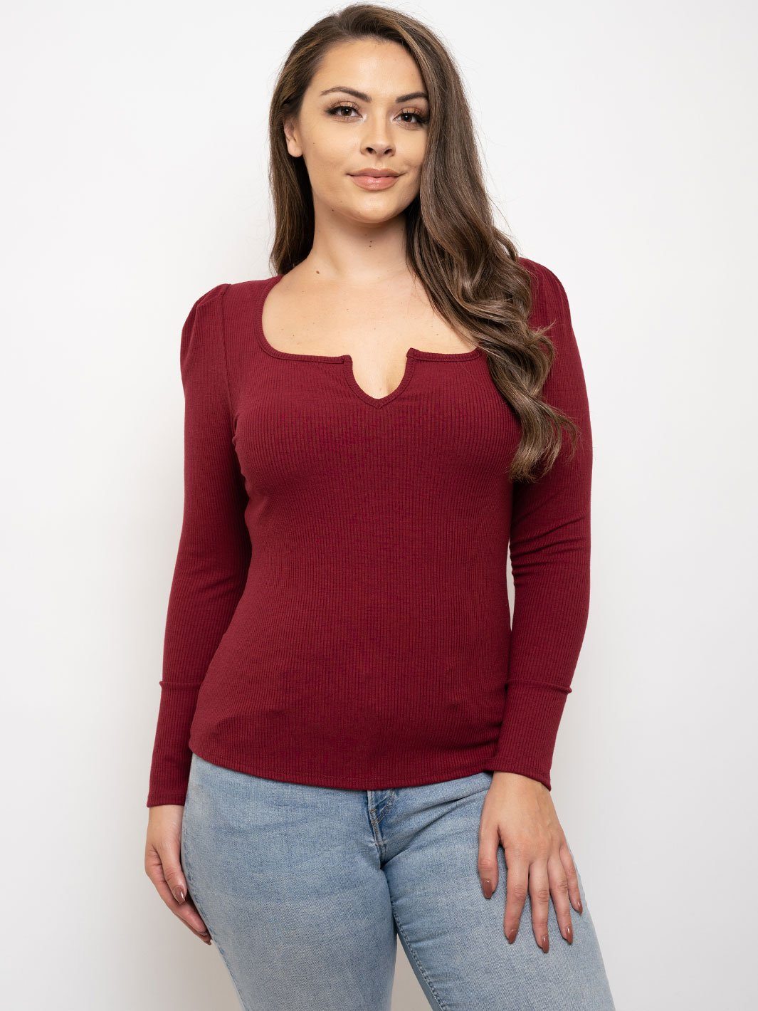 PLUS SIZE LONG SLEEVE RIBBED TOP
