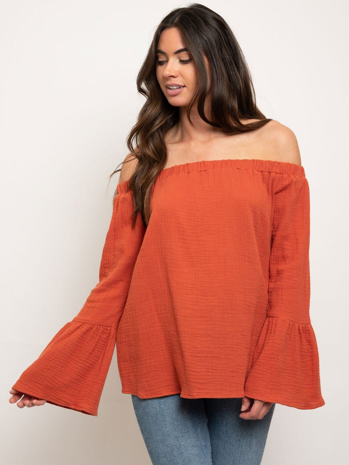WOMEN'S OFF SHOULDER BELL SLEEVE TOP