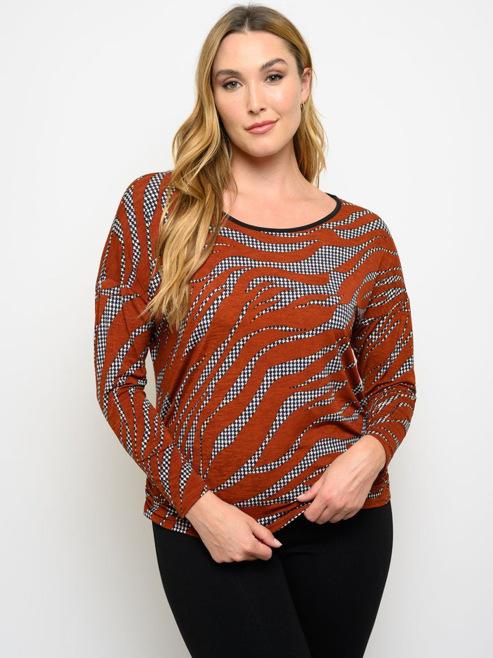 PLUS SIZE LONG SLEEVE BULGARI PRINT TOP