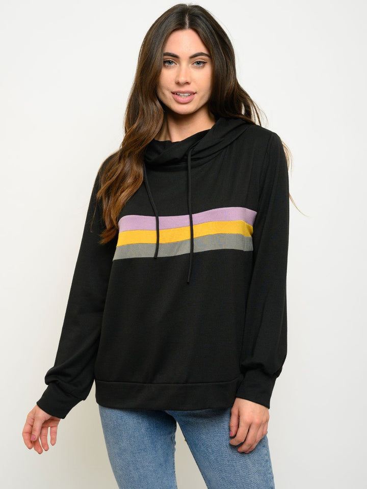 WOMEN'S LONG SLEEVE COLOR BLOCK HOODIE TOP