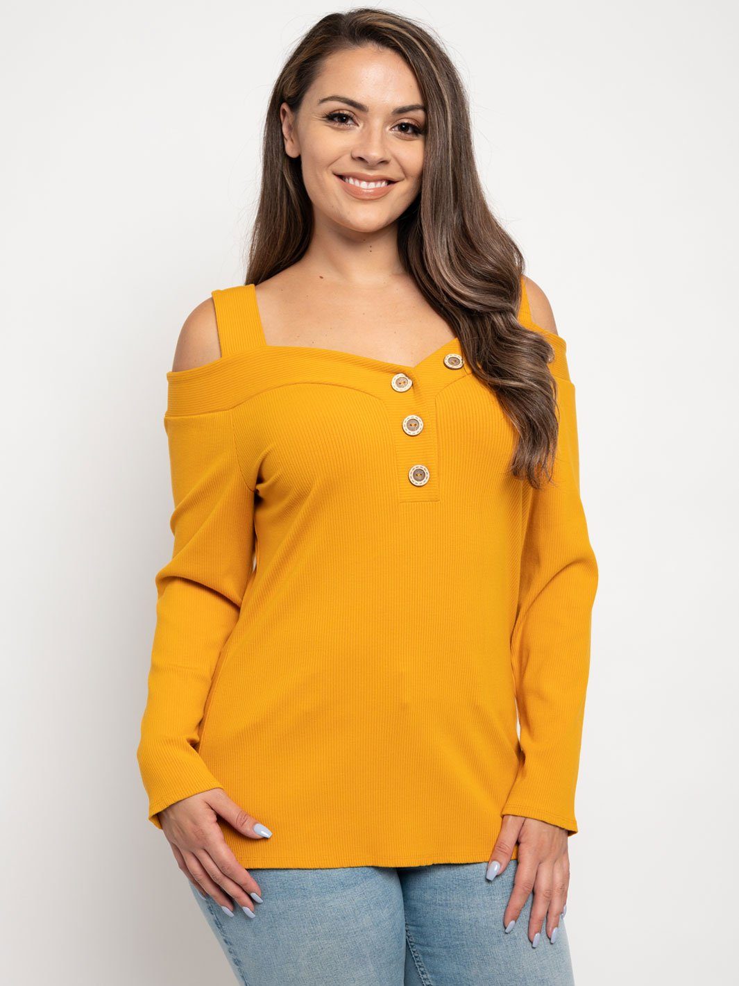 PLUS SIZE COLD SHOULDER LONG SLEEVE TOP