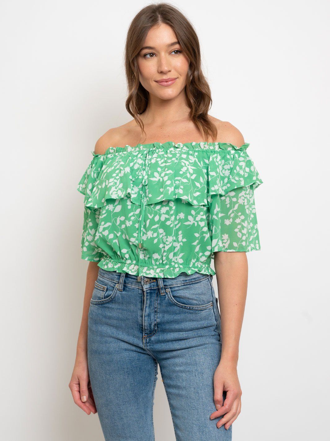 WOMEN'S OFF SHOULDER RUFFLED FLORAL TOP