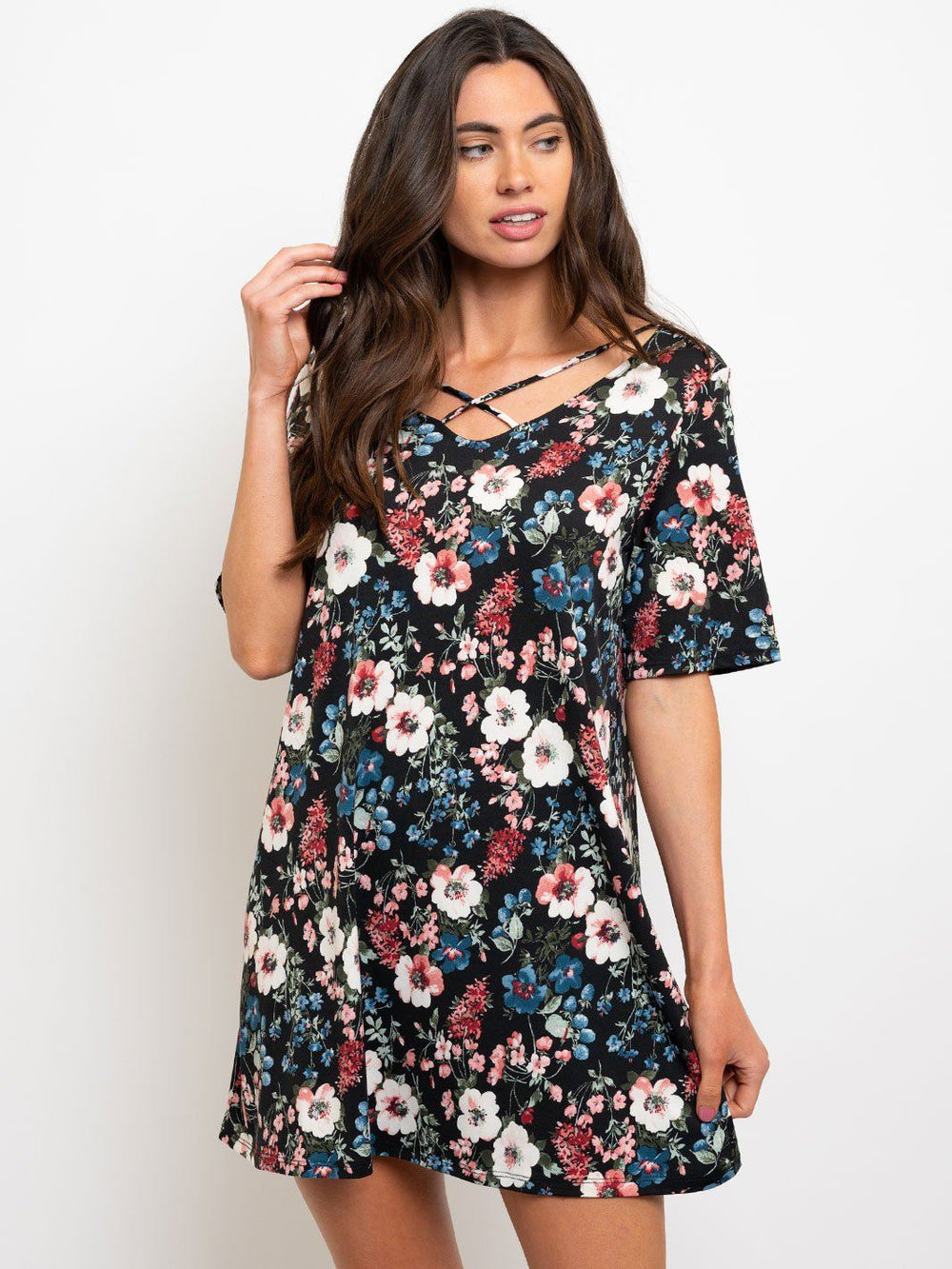 WOMEN'S FLORAL KNIT MINI DRESS