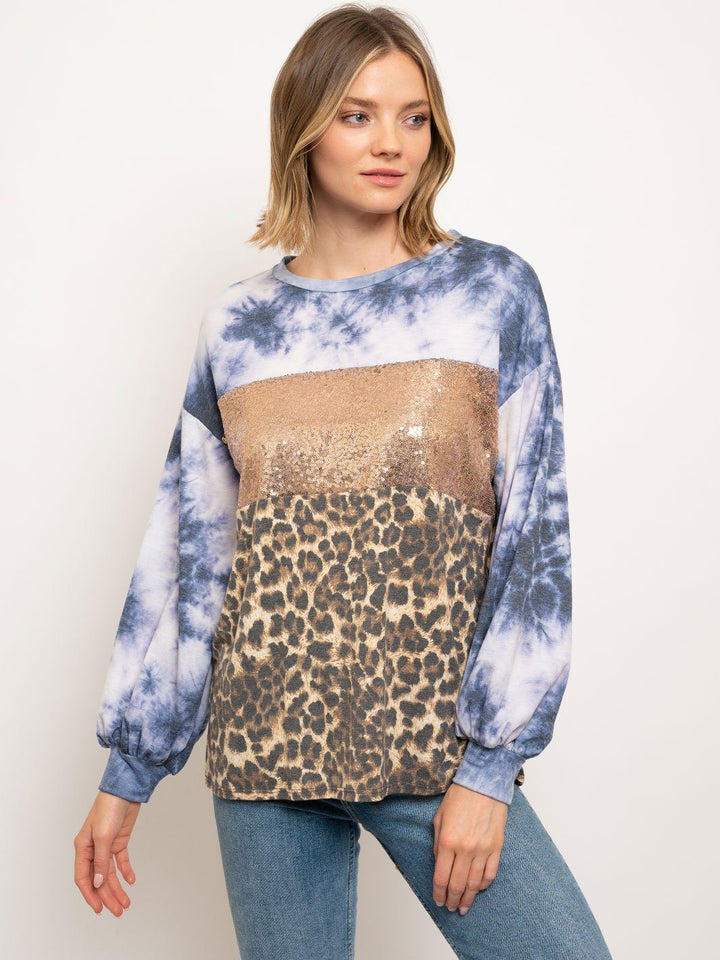 WOMEN'S MULTI PRINT PUFF SLEEVE TOP