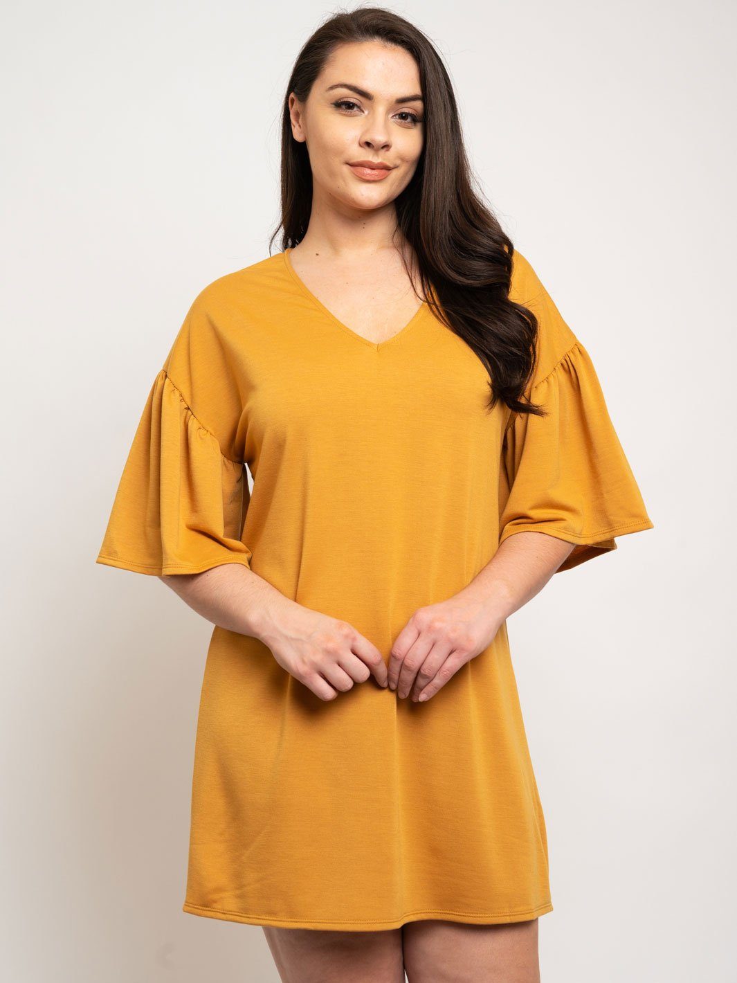 PLUS SIZE RUFFLE SLEEVE MINI DRESS