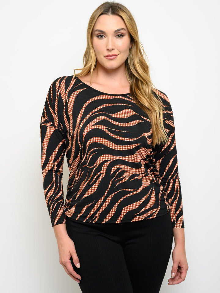 PLUS SIZE LONG SLEEVE BULGARI PRINT TOP