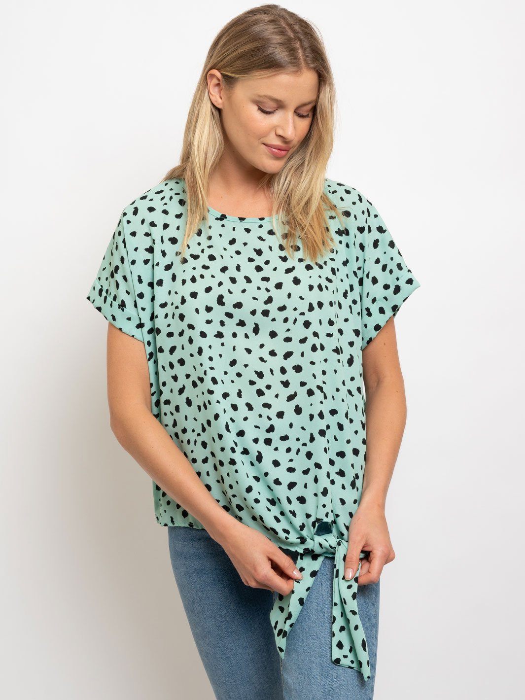 WOMEN'S ANIMAL PRINT SIDE TIE SHORT SLEEVE TOP