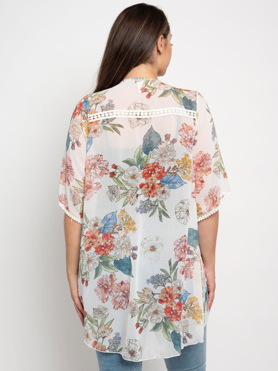 PLUS SIZE FLORAL SHORT SLEEVE KIMONO