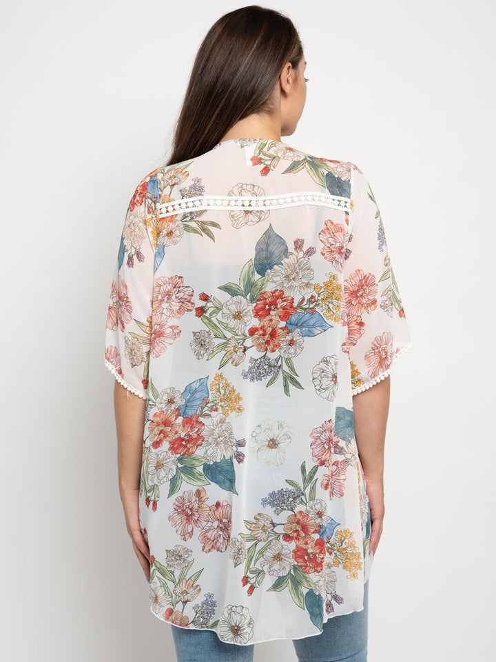 PLUS SIZE FLORAL SHORT SLEEVE KIMONO