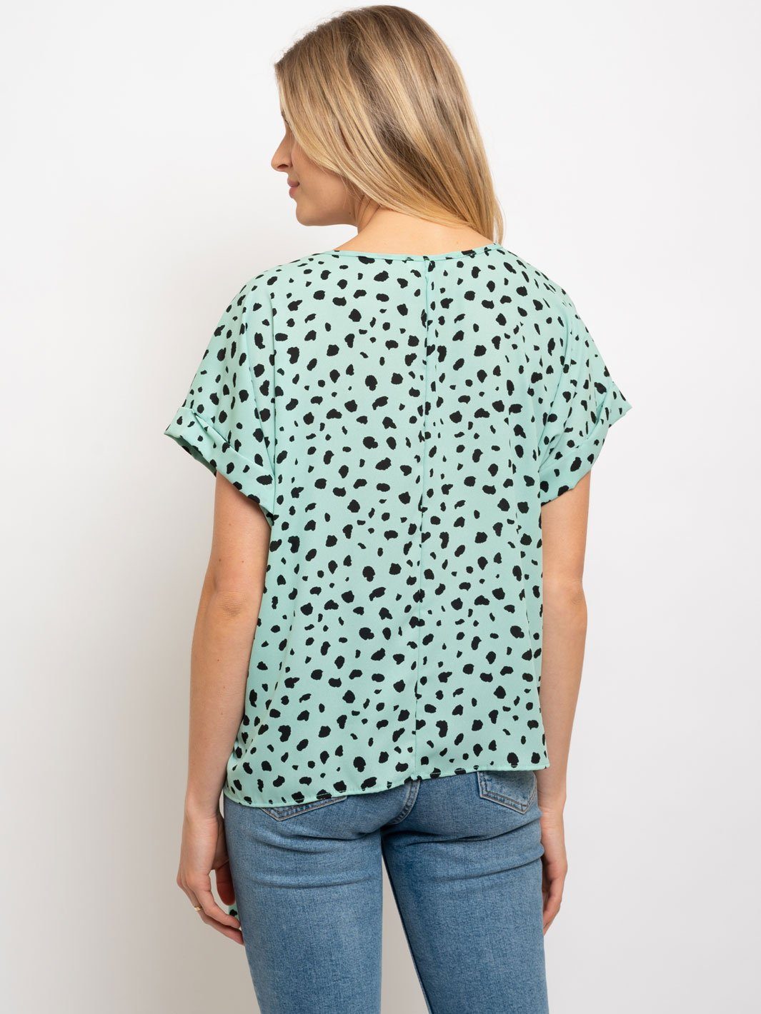 WOMEN'S ANIMAL PRINT SIDE TIE SHORT SLEEVE TOP
