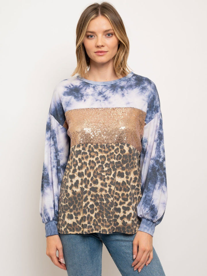 WOMEN'S MULTI PRINT PUFF SLEEVE TOP