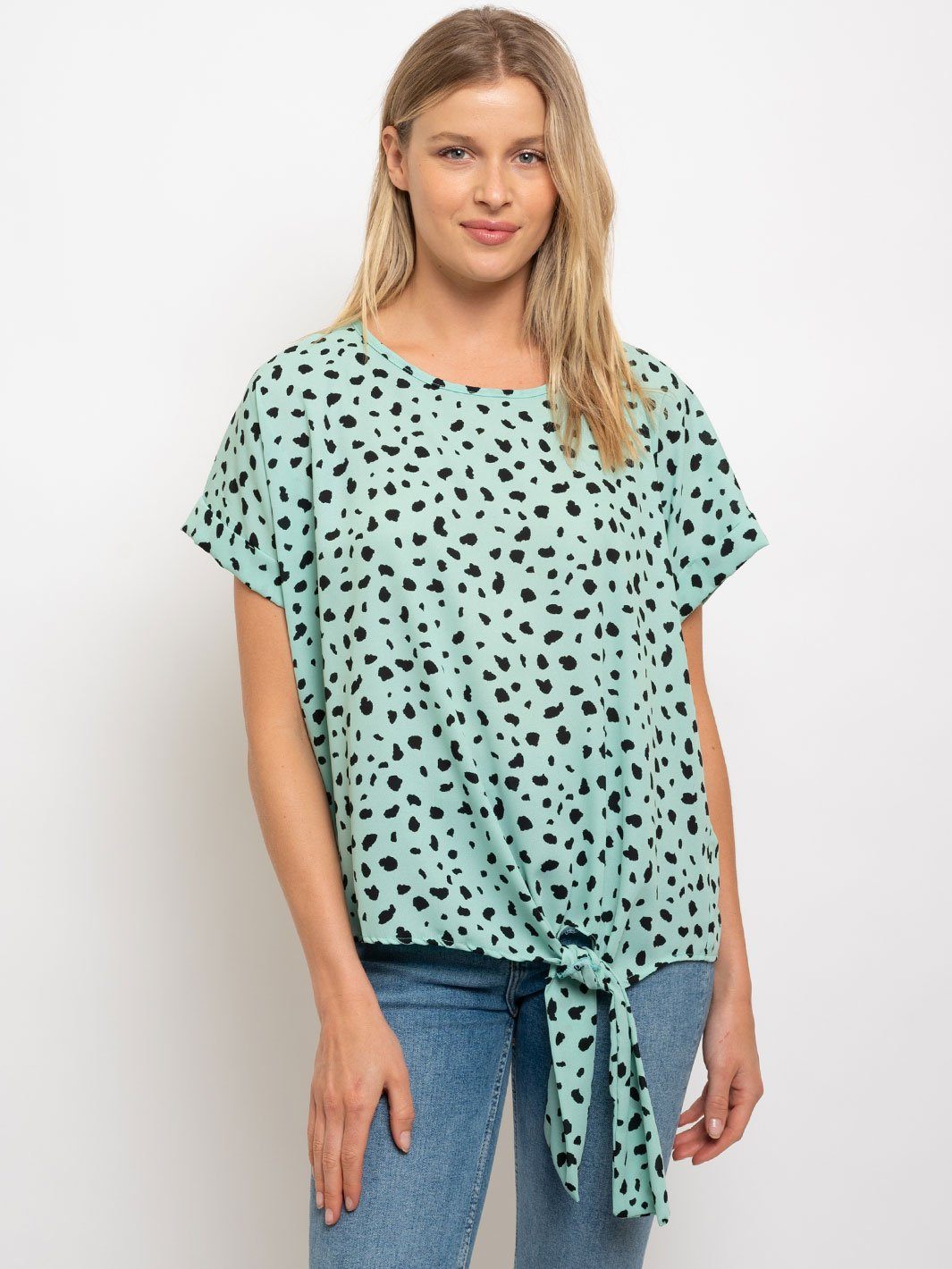 WOMEN'S ANIMAL PRINT SIDE TIE SHORT SLEEVE TOP