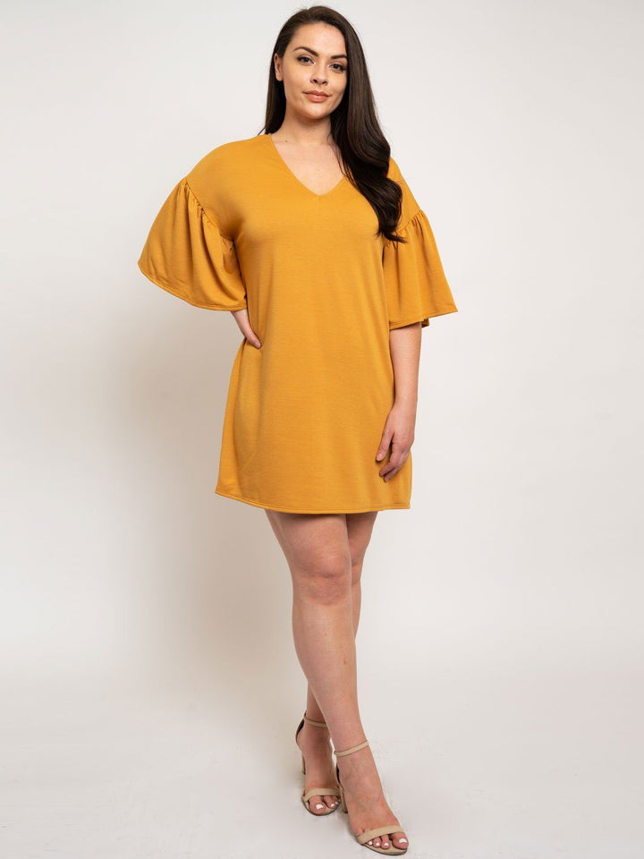 PLUS SIZE RUFFLE SLEEVE MINI DRESS