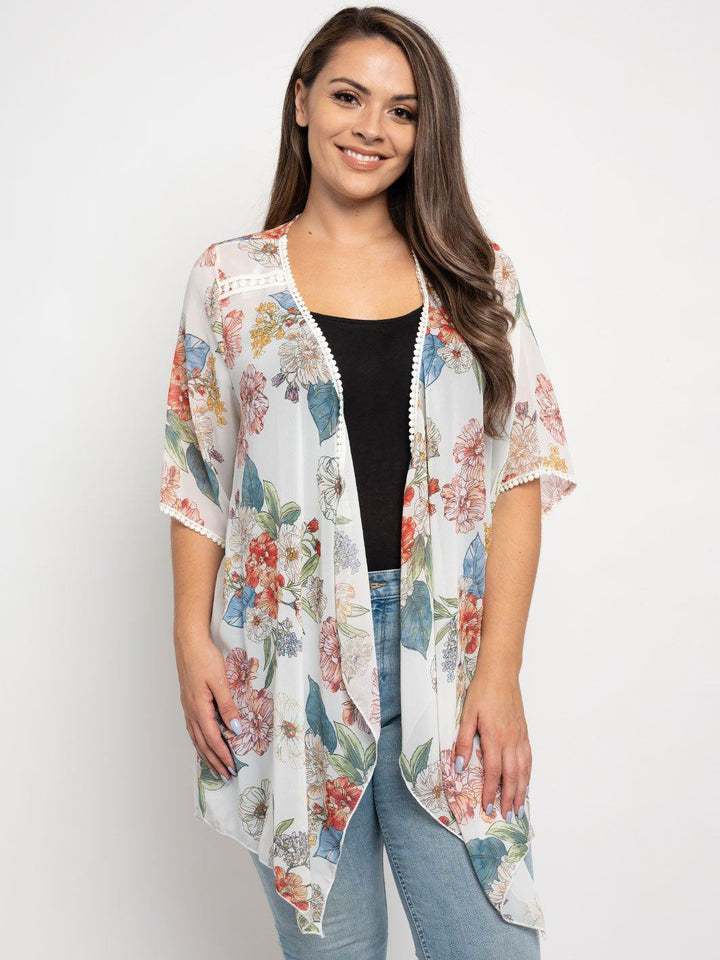 PLUS SIZE FLORAL SHORT SLEEVE KIMONO
