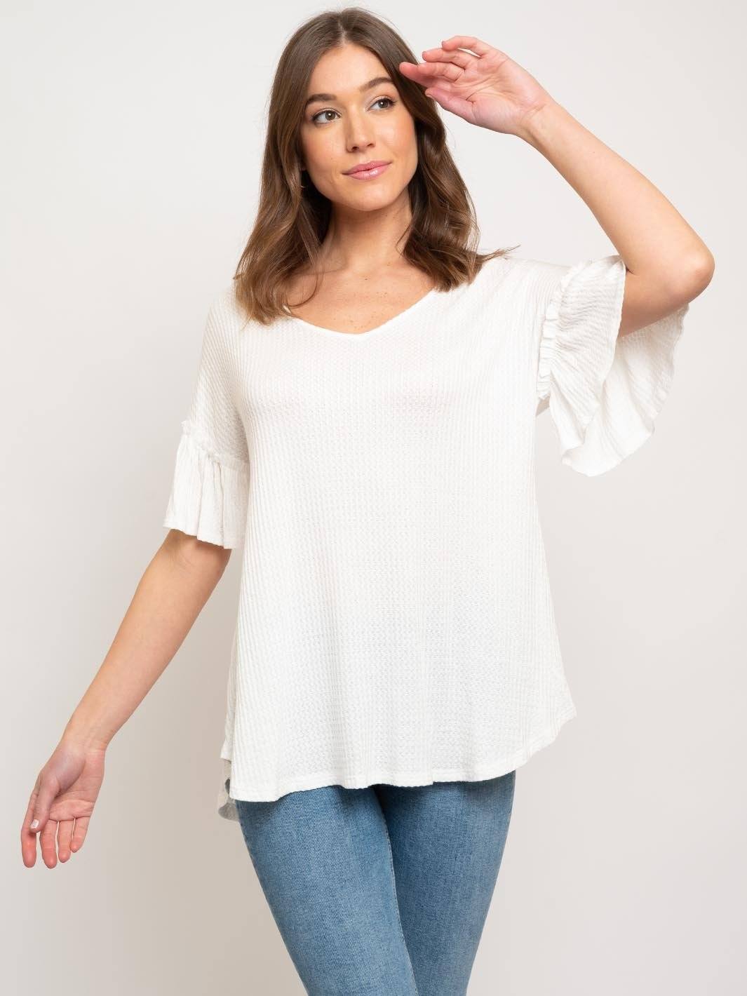 WOMEN'S TUNIC RUFFLE SLEEVE TOP