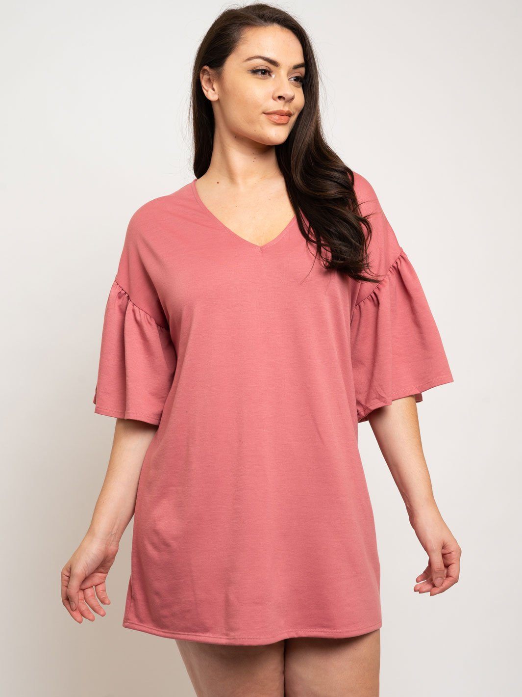 PLUS SIZE RUFFLE SLEEVE MINI DRESS