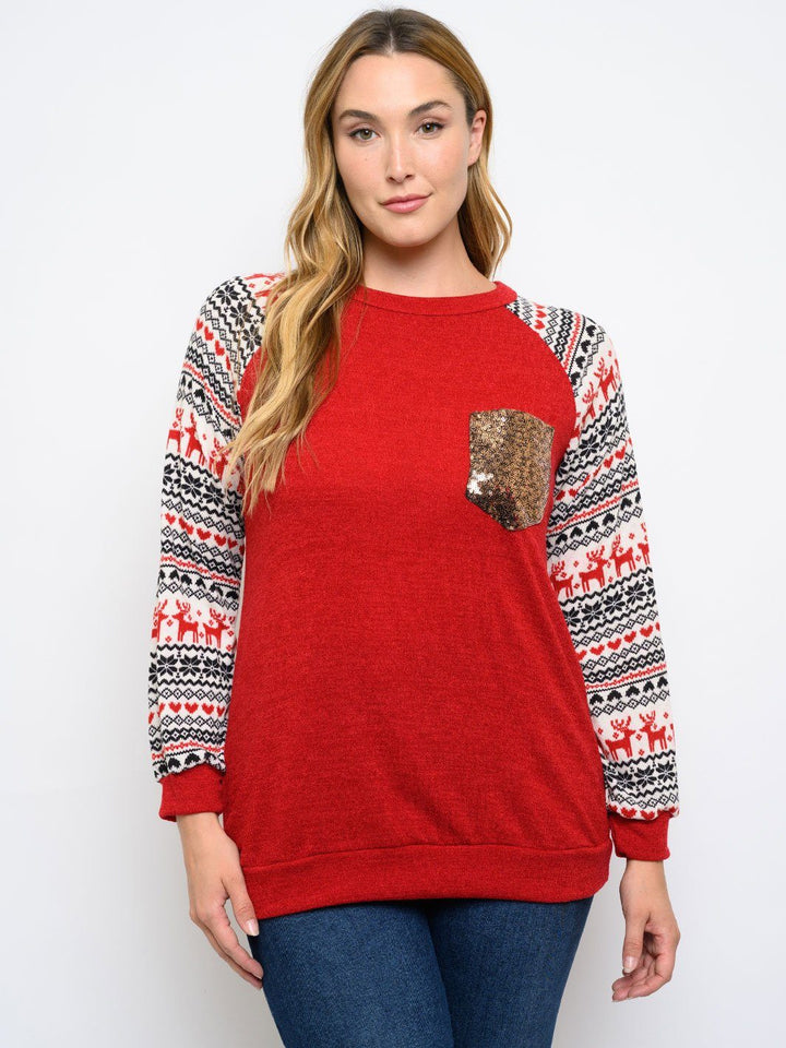 PLUS SIZE LONG SLEEVE FRONT POCKET TOP