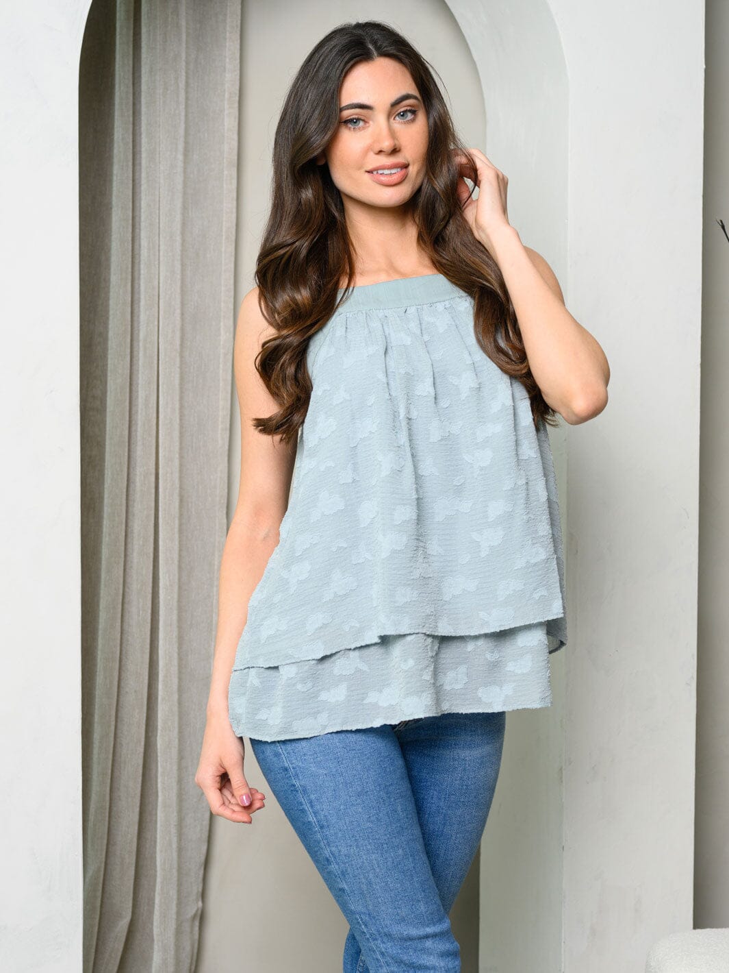 WOMEN'S SLEEVELESS TIERED DETAILED TUNIC TOP