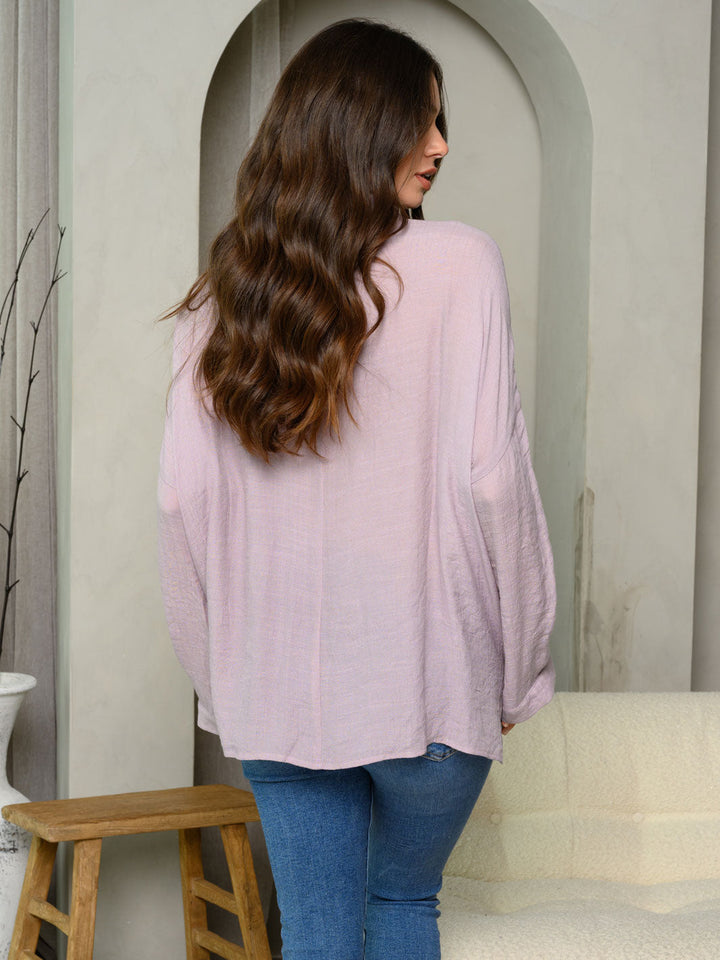 WOMEN'S LONG SLEEVE BUTTON UP SOLID TOP