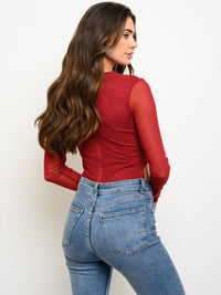 WOMEN'S FRONT OPEN TRIM DETAIL V NECK BODYSUIT