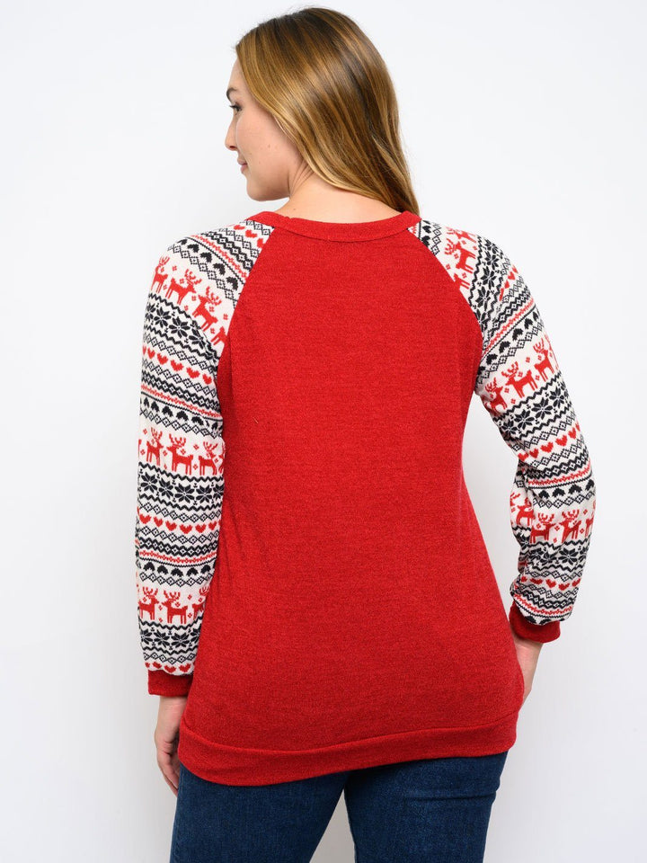 PLUS SIZE LONG SLEEVE FRONT POCKET TOP