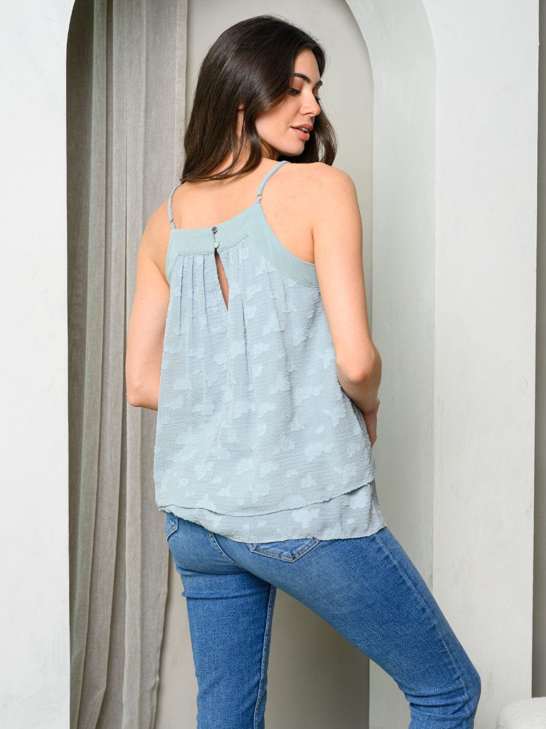WOMEN'S SLEEVELESS TIERED DETAILED TUNIC TOP