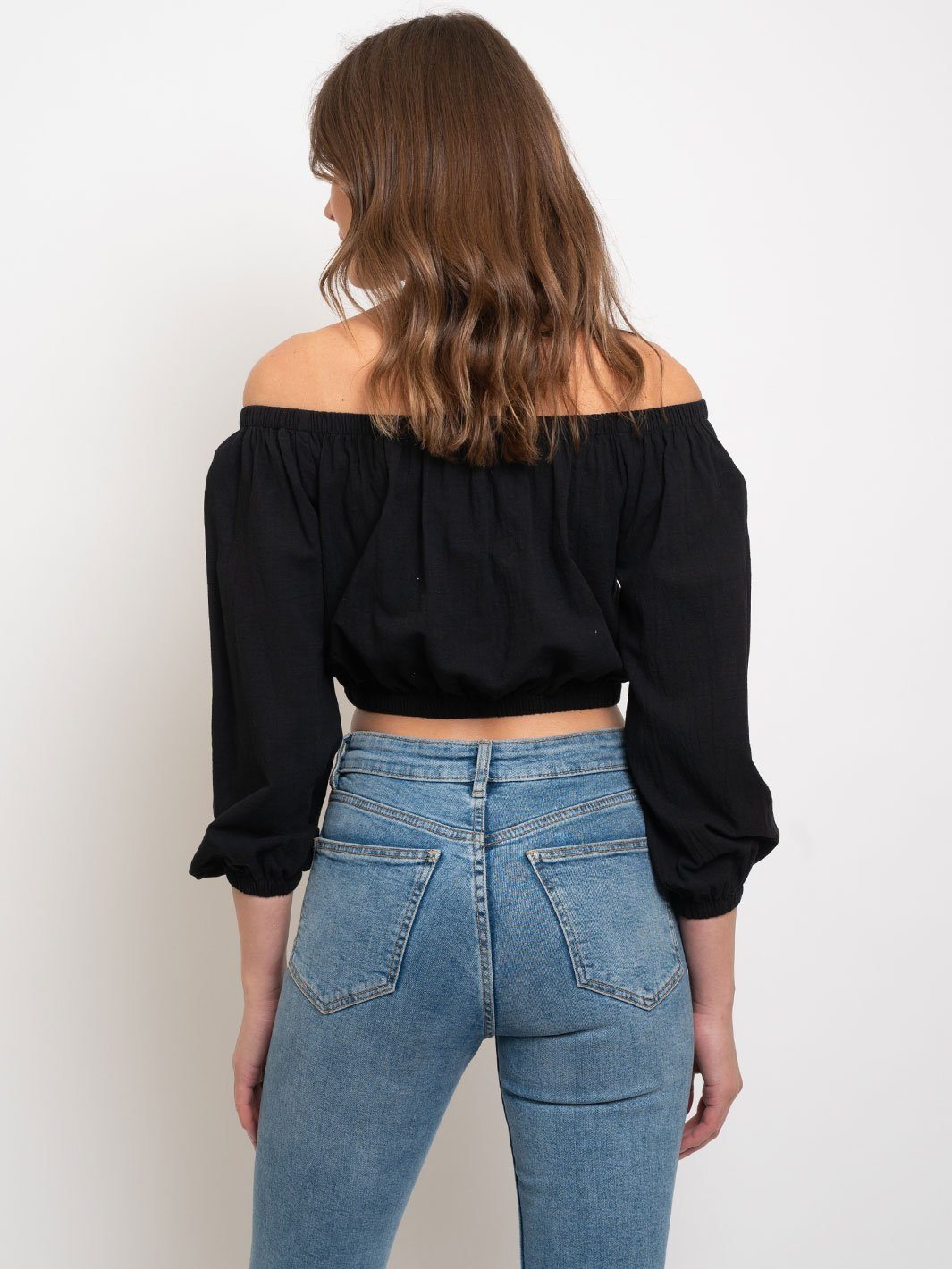 WOMEN'S OFF SHOULDER LONG SLEEVE CROP TOP