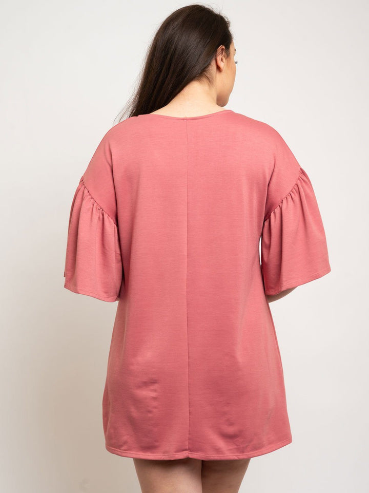 PLUS SIZE RUFFLE SLEEVE MINI DRESS