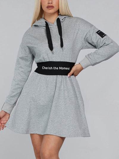 WOMEN'S LONG SLEEVE HOODIE GRAPHIC FLARE MINI DRESS