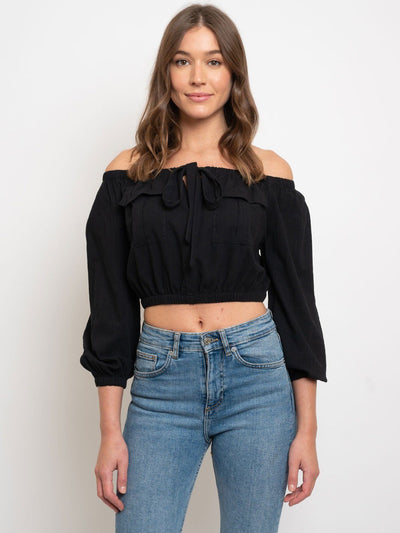 WOMEN'S OFF SHOULDER LONG SLEEVE CROP TOP