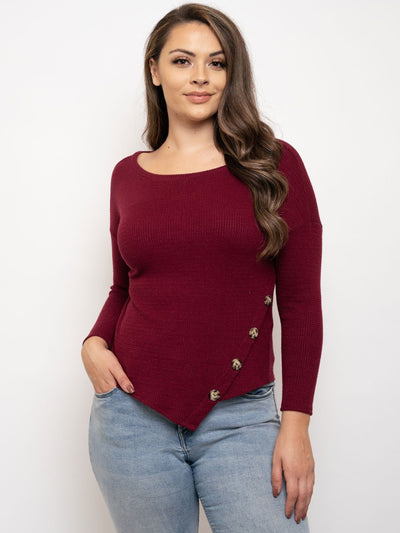 PLUS SIZE WAFFLE KNIT BUTTON UP TOP