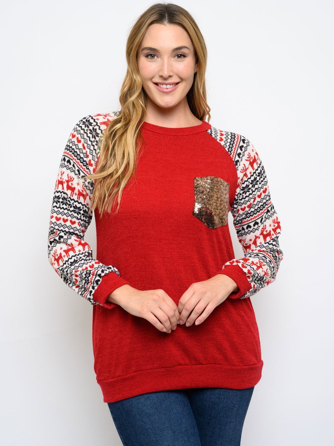 PLUS SIZE LONG SLEEVE FRONT POCKET TOP