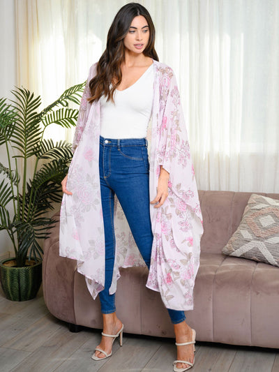 WOMEN'S 3/4 SLEEVE FLORAL KIMONO