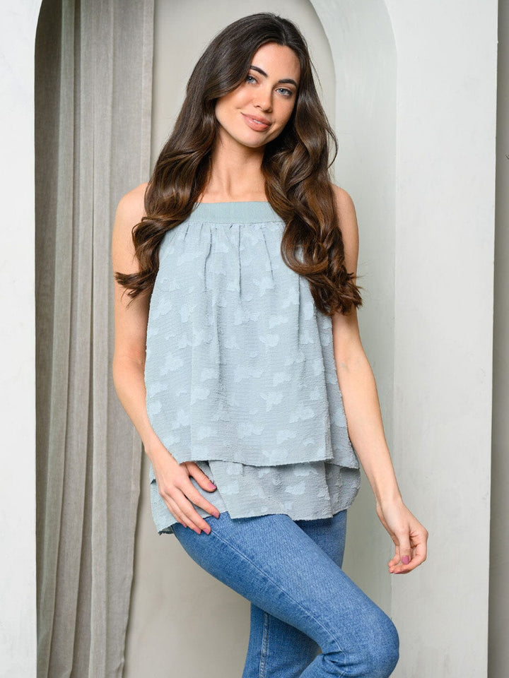 WOMEN'S SLEEVELESS TIERED DETAILED TUNIC TOP